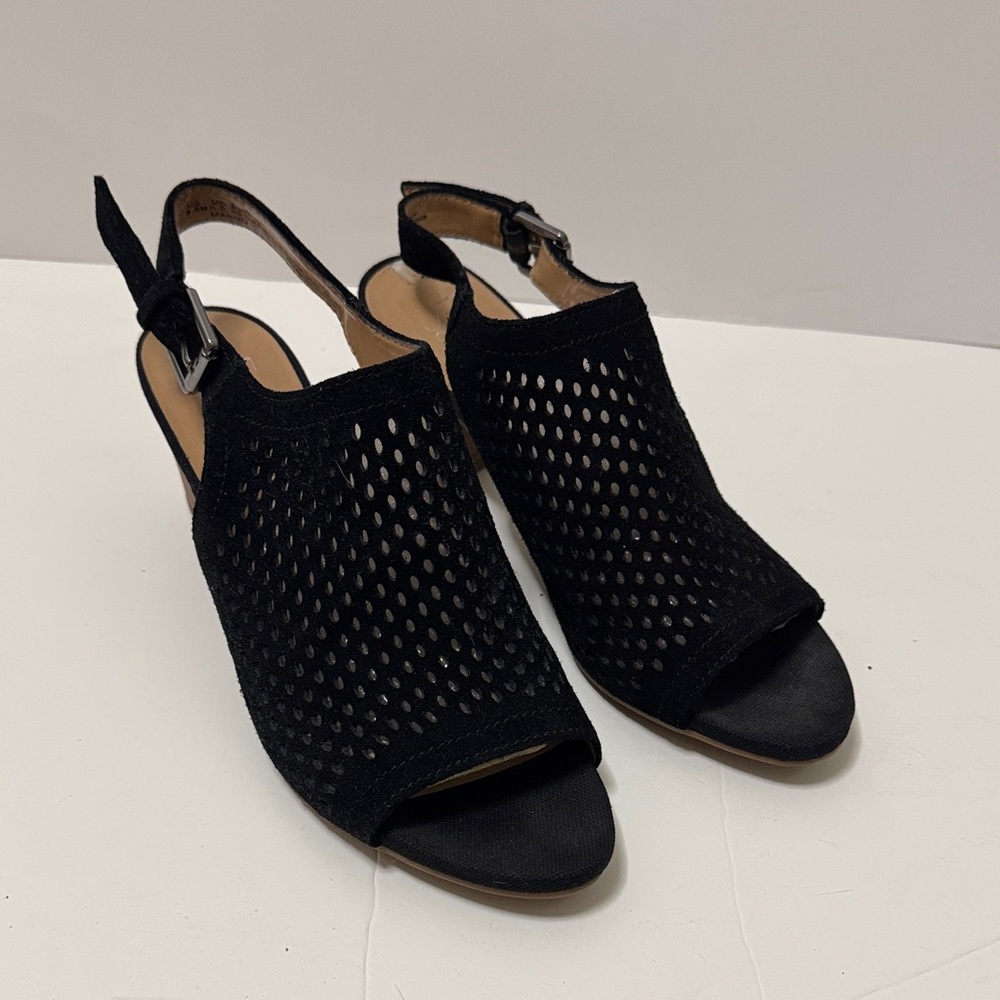 Franco Sarto Black Open-Toe Slingback Heels